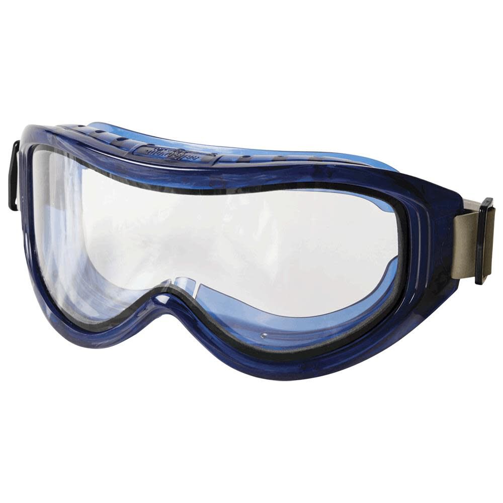 Flexible Impact Resistant Odyssey II Chemical Safety Goggle with Dual Panel Anti-Fog Lens Indirect Vents Adjustable FR Strap PVC Blue Frame Clear Tint S80201