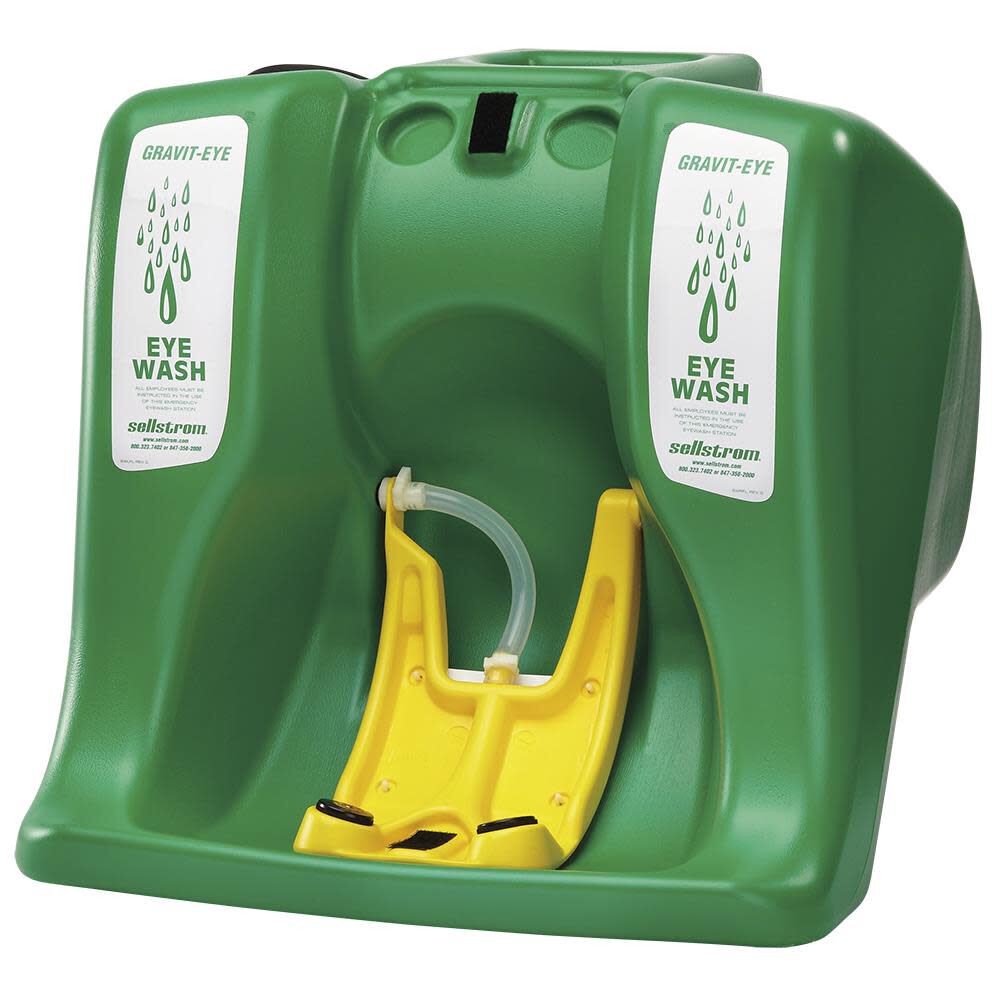 Gravity-Flow Portable Eye Wash Station 16 Gal. Tank Wall or Counter Mounting Plastic Hi-Vis Green S90320