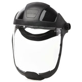 Multi-Purpose Single Crown Face Shield with Ratchet Headgear and Chin Guard Clear Polycarbonate Window Anti-Fog Coating Black Crown S32210