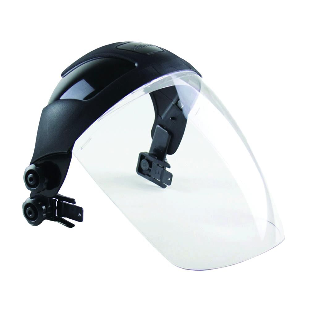 Single Crown Safety Face Shield with Universal Hard Hat Slot Adapter, Shade 5 IR Tint, Uncoated, Black Crown S32052