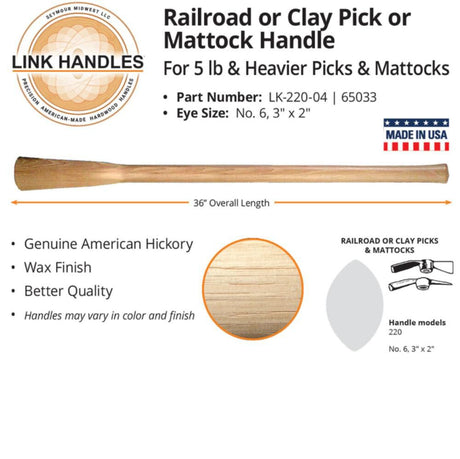 Hickory Link Handle 36in for 5 lb. Heavier Picks and Mattocks 65033