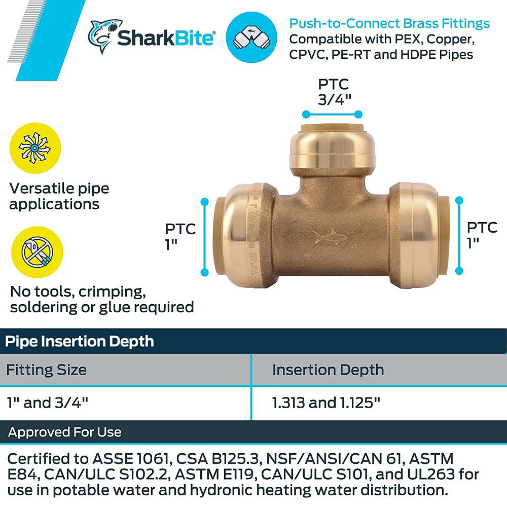 1 x 1 x 3/4in Push to Connect Brass Reducing Tee U416LFA