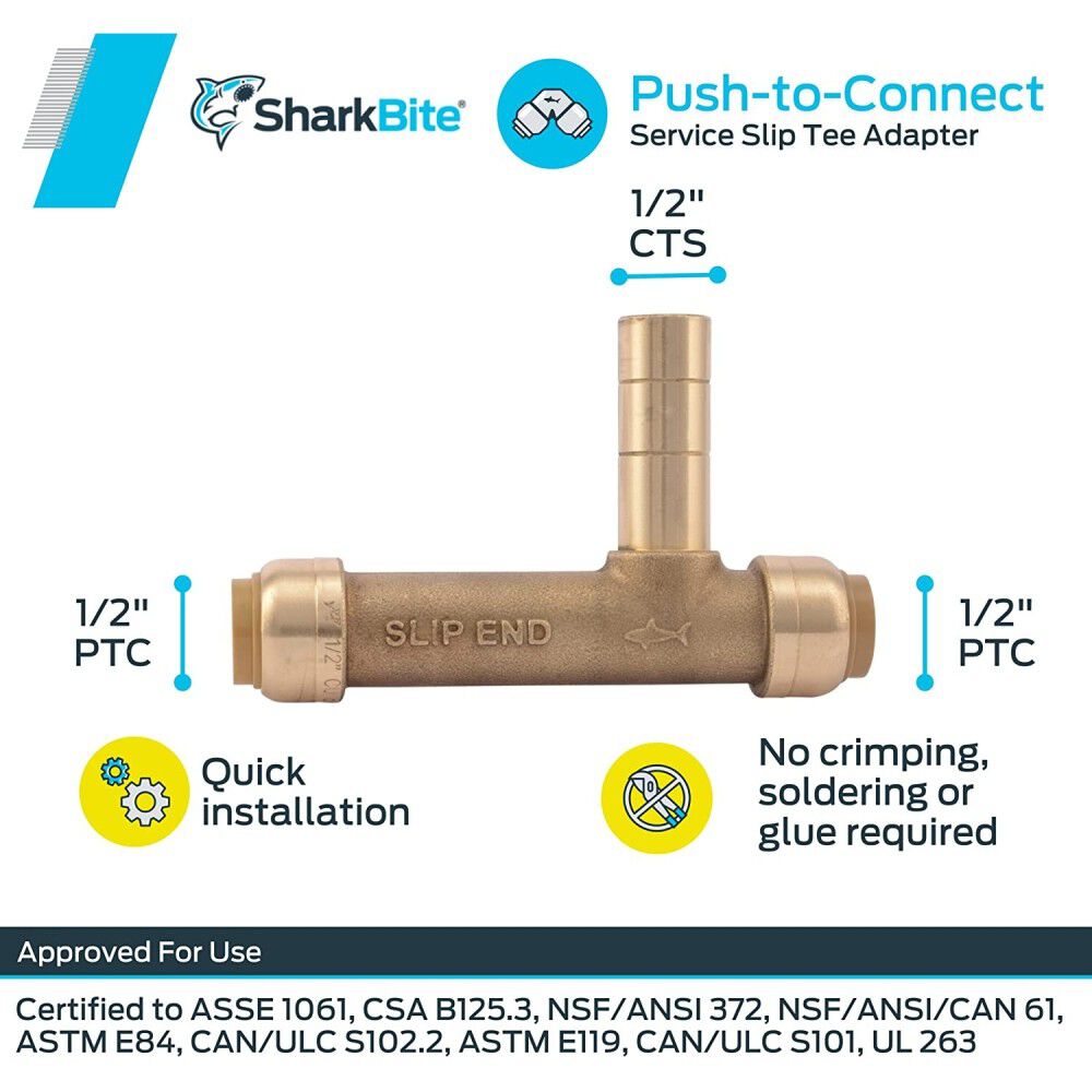 1/2 PTC x 1/2 PTC x 1/2in CTS ServiceSlip Tee Adapter U4482LFA