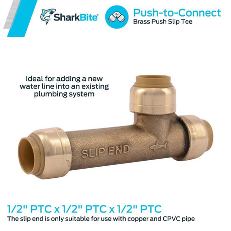 1/2 x 1/2 x 1/2in Push to Connect Brass Push Slip Tee U3362LFA