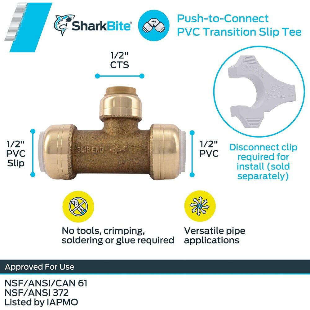 1/2 x 1/2 x 1/2in Push to Connect Transition Slip Tee UIP364A