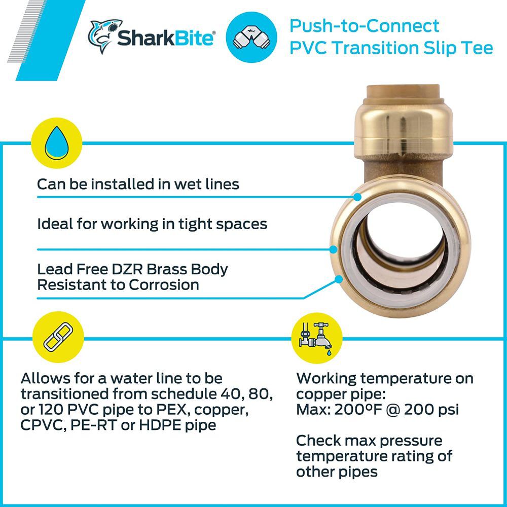 1/2 x 1/2 x 1/2in Push to Connect Transition Slip Tee UIP364A