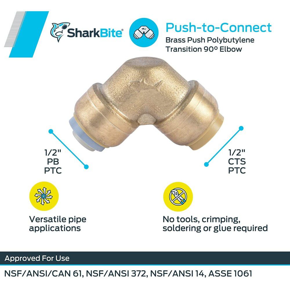 1/2in PB x 1/2in CTS Brass 90 Deg Transition Elbow U4248LFA