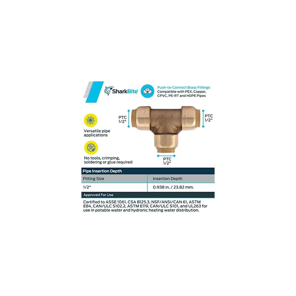 1/2in x 1/2in x 1/2in Push to Connect Brass Tee U362LFA4