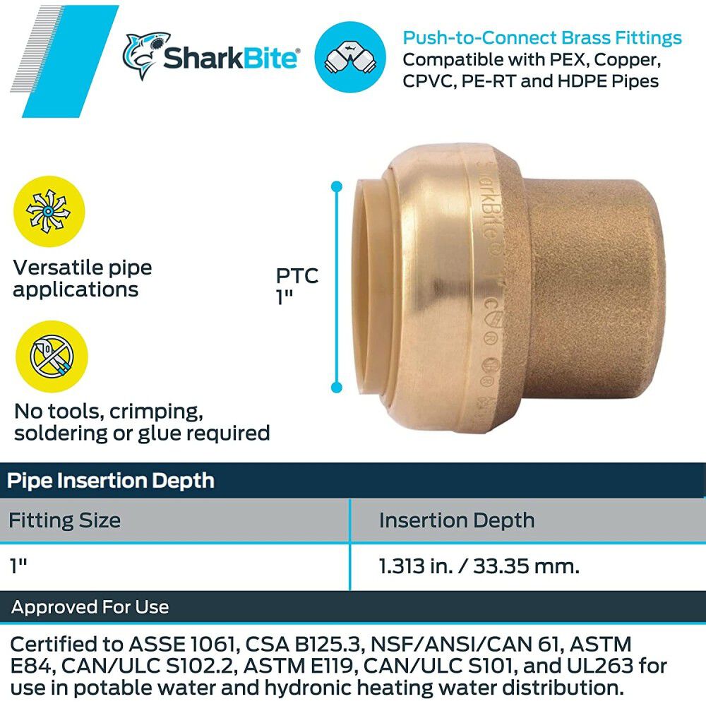 1in Push to Connect Brass End Cap U520LFA