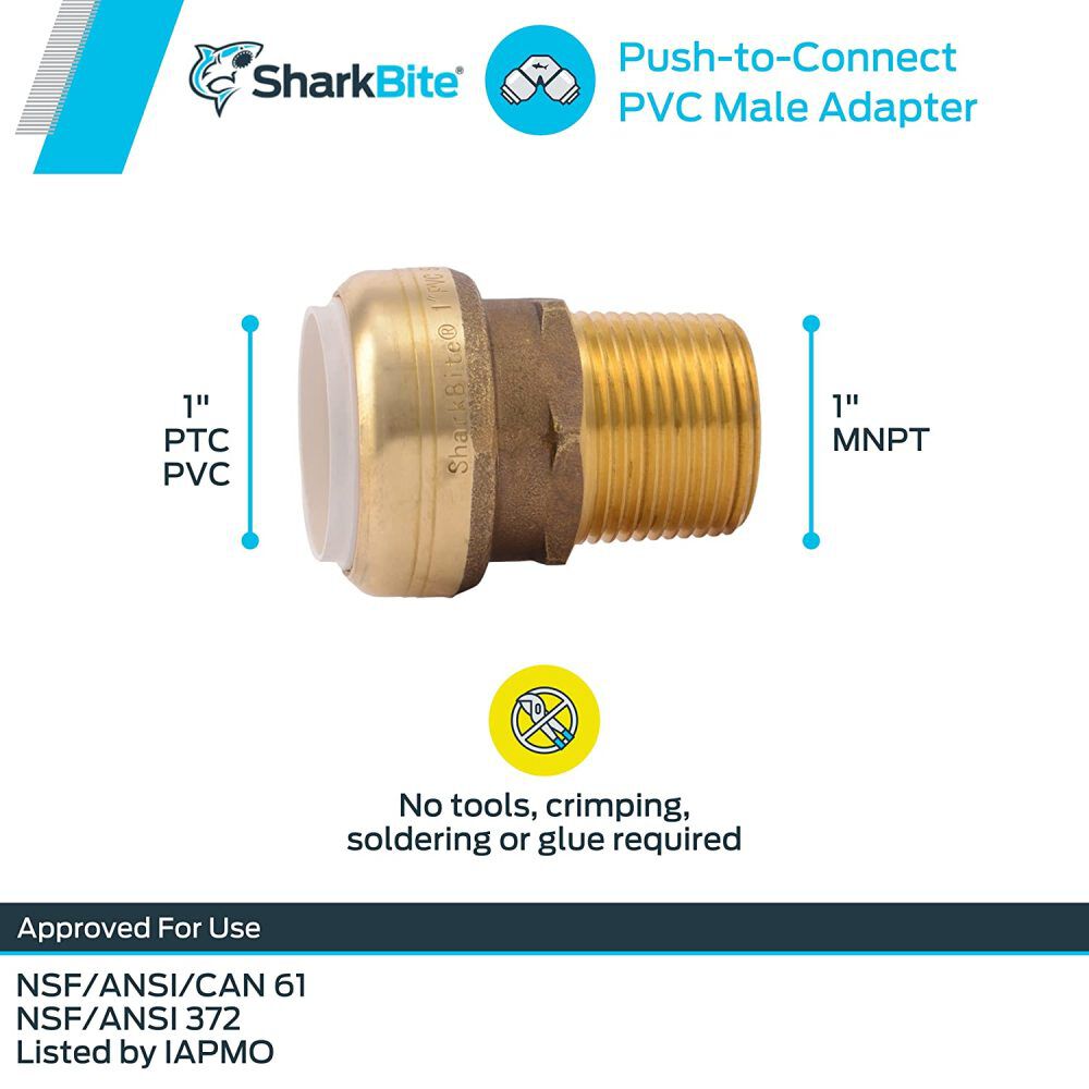 1in PVC x 1in MNPT Brass PVC Male Adapter UIP140A