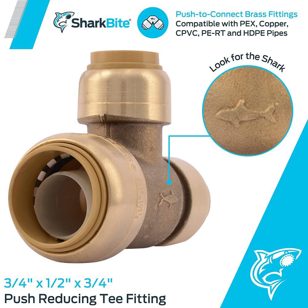 3/4 x 1/2 x 1/2in Push to Connect Brass Reducing Tee U454LFA