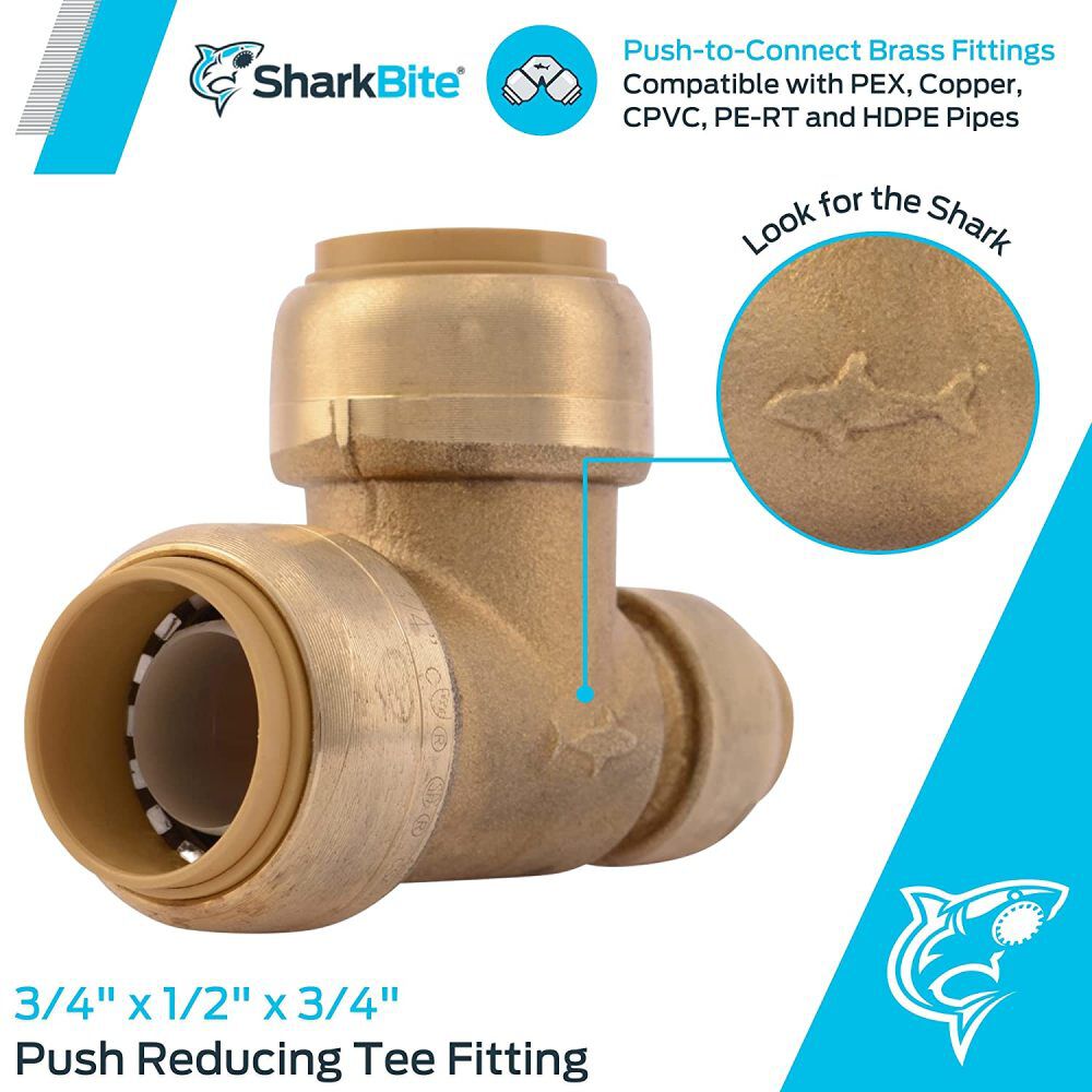 3/4 x 1/2 x 3/4in Push to Connect Brass Reducing Tee U444LFA