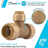 3/4 x 3/4 x 1/2in Push to Connect Brass Reducing Tee U412LFA