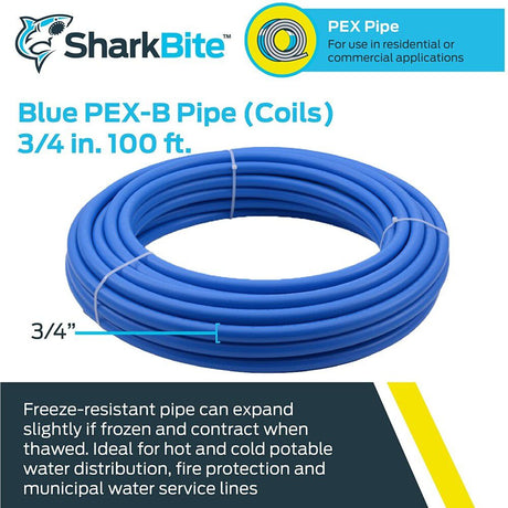 3/4in x 100' Blue Polyethylene PEX Coil Tubing U870B100