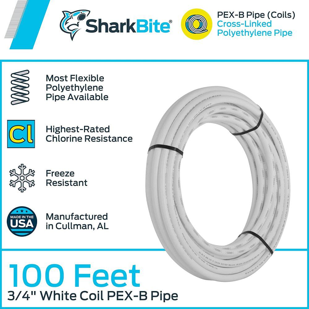 3/4in x 100' White Polyethylene PEX Coil Tubing U870W100