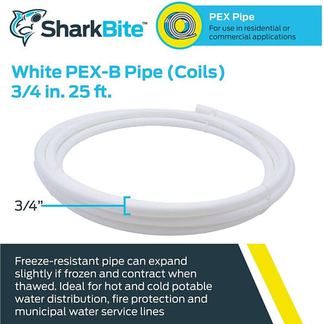 3/4in x 25' White Polyethylene PEX Coil Tubing U870W25