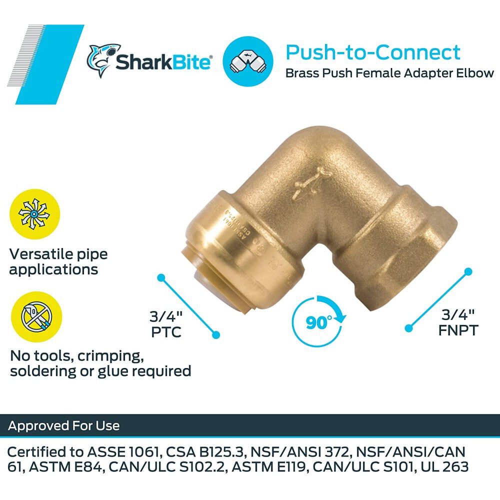 3/4in x 3/4in FNPT Brass 90 Deg Elbow U314LFA