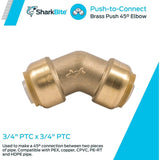 3/4in x 3/4in Push to Connect Brass 45 Deg Elbow U656LFA