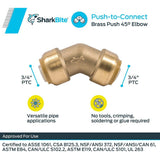 3/4in x 3/4in Push to Connect Brass 45 Deg Elbow U656LFA