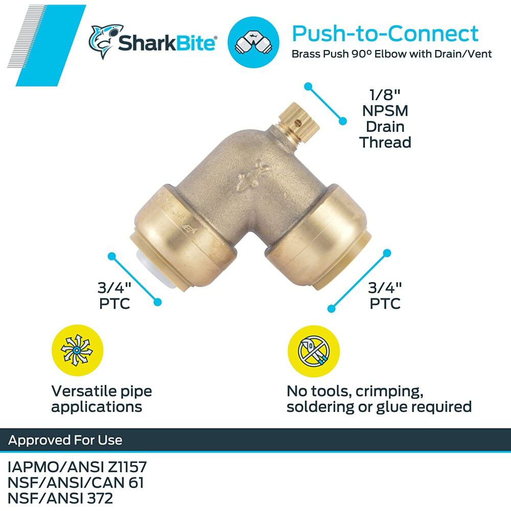 3/4in x 3/4in x 1/8in NPSM Brass 90 Deg Elbow U5256LFA