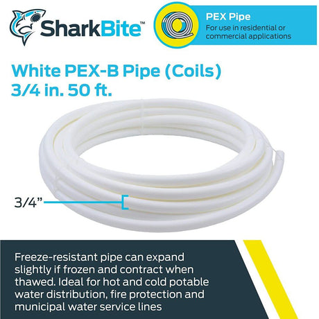 3/4in x 50' White Polyethylene PEX Coil Tubing U870W50