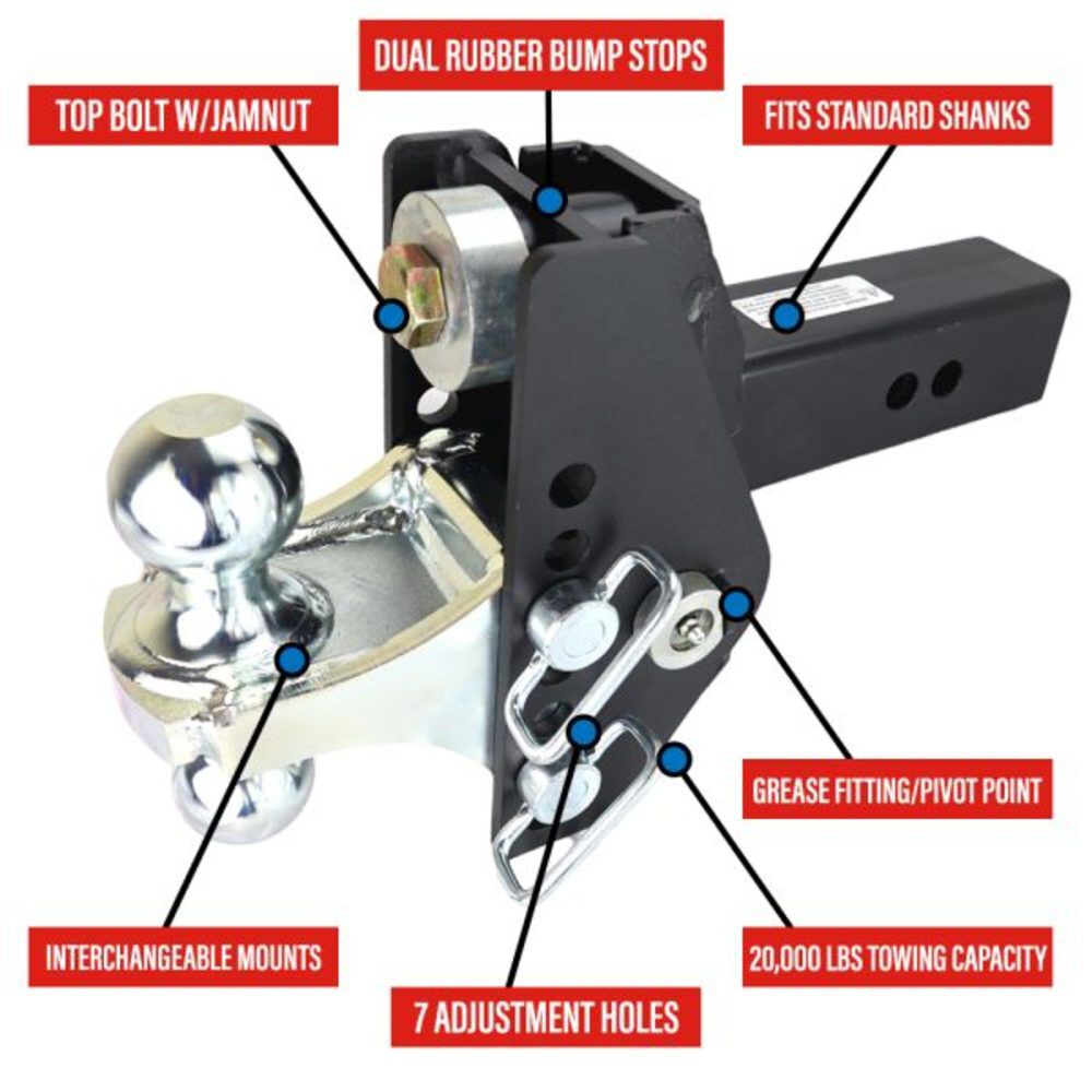 20K Impact Max 2 Inch Cushion Hitch & Drawbar with 1 Inch Hole SH-C100-350