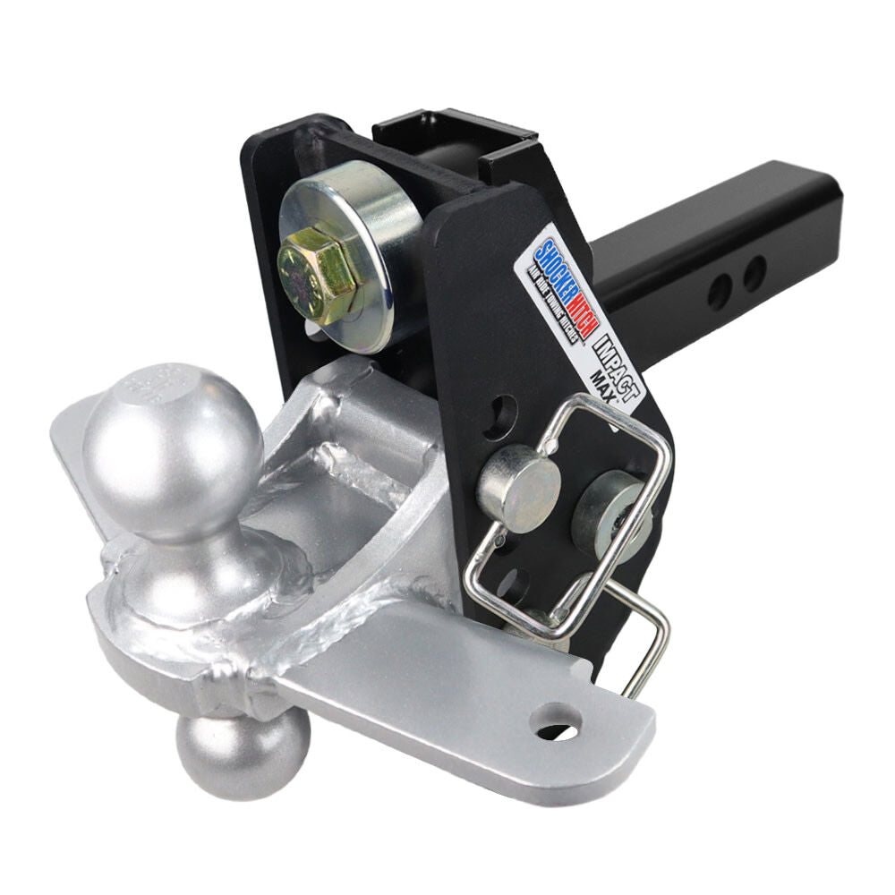 20K Impact Max 2 Inch Cushion Hitch & Silver Combo Sway Bar Tab Ball Mount 2 Inch & 2-5/16 Inch Hitch Balls SH-C100-340SC