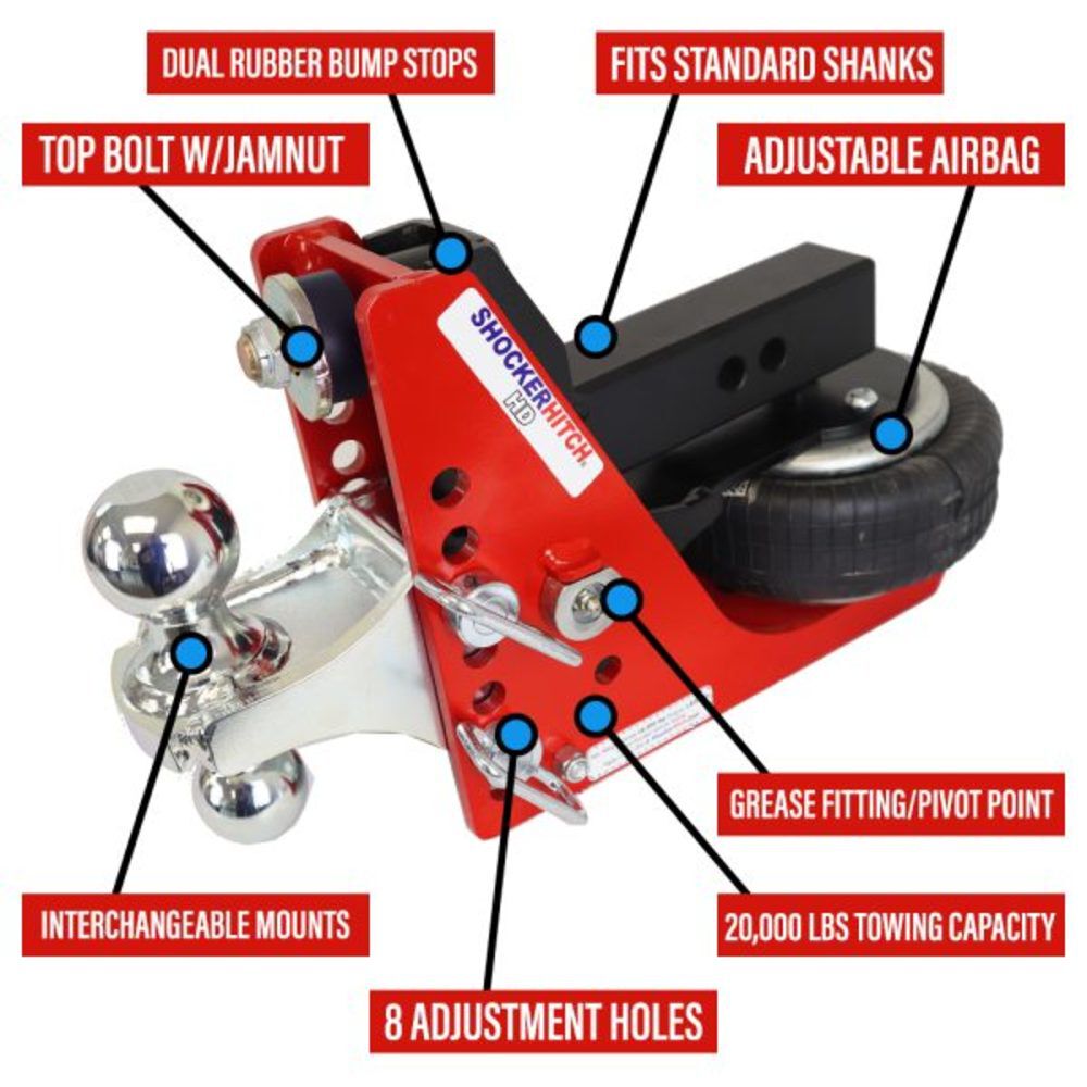 HD 20K 2 Inch Air Receiver Hitch & Raised Sway Bar Tab Ball Mount 2 Inch Hitch Balls SH-HD610-200-2SC