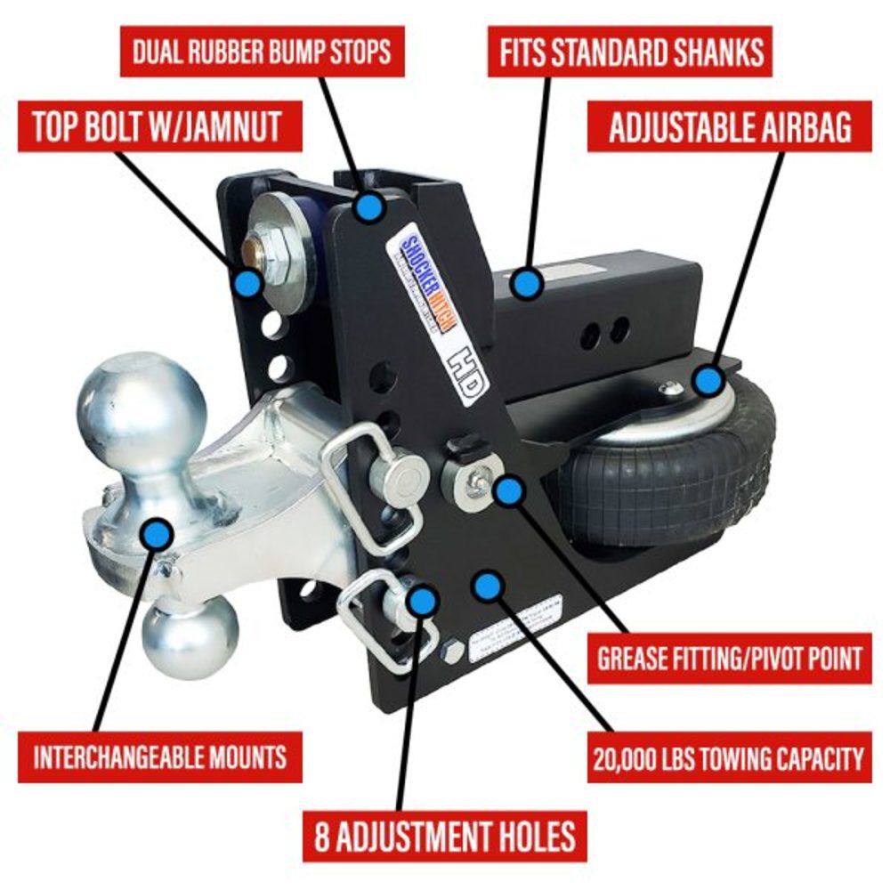 HD 20K Max Black 2 Inch Air Receiver Hitch & Raised Ball Mount 2 Inch Hitch Ball SH-HDMB610-200-2