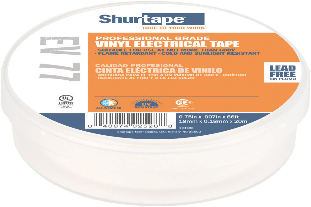 EV 77 Electrical Tape White 3/4in x 66' 104698