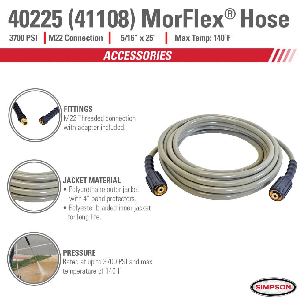 25ft MorFlex 3700 PSI Cold Water Power Washer Hose 40225