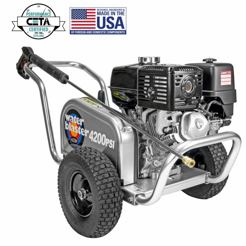 Aluminum Water Blaster 4200 PSI at 4.0 GPM HONDA GX390 with AAA Triplex Plunger Pump Cold Water Professional Belt Drive Gas Pressure Washer (49-State) 60827