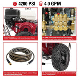 Aluminum Water Blaster 4200 PSI at 4.0 GPM HONDA GX390 with CAT Triplex Plunger Pump Cold Water Professional Belt Drive Gas Pressure Washer (49-State) 60828