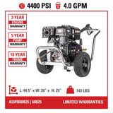 Aluminum Water Blaster 4400 PSI at 4.0 GPM 420 with AAA Triplex Plunger Pump Cold Water Professional Belt Drive Gas Pressure Washer (49-State) 60825