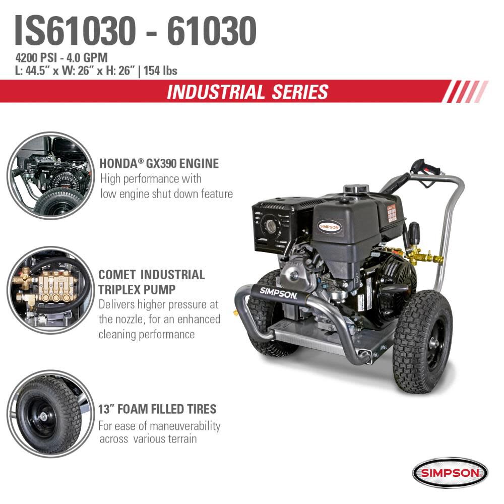 Industrial Pressure Washer 4200PSI 4.0GPM - 49 State Certified IR61030