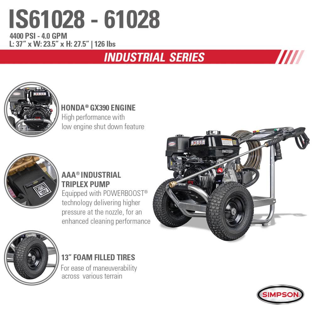 Industrial Pressure Washer 4400PSI 4.0GPM - 49 State Certified IR61028