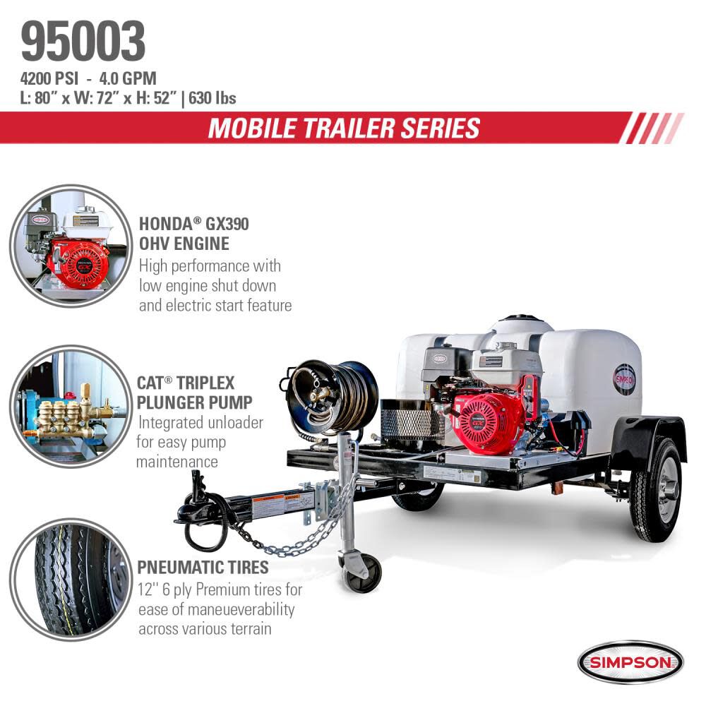 Pressure Washer Trailer Cold Water Professional Gas 95003