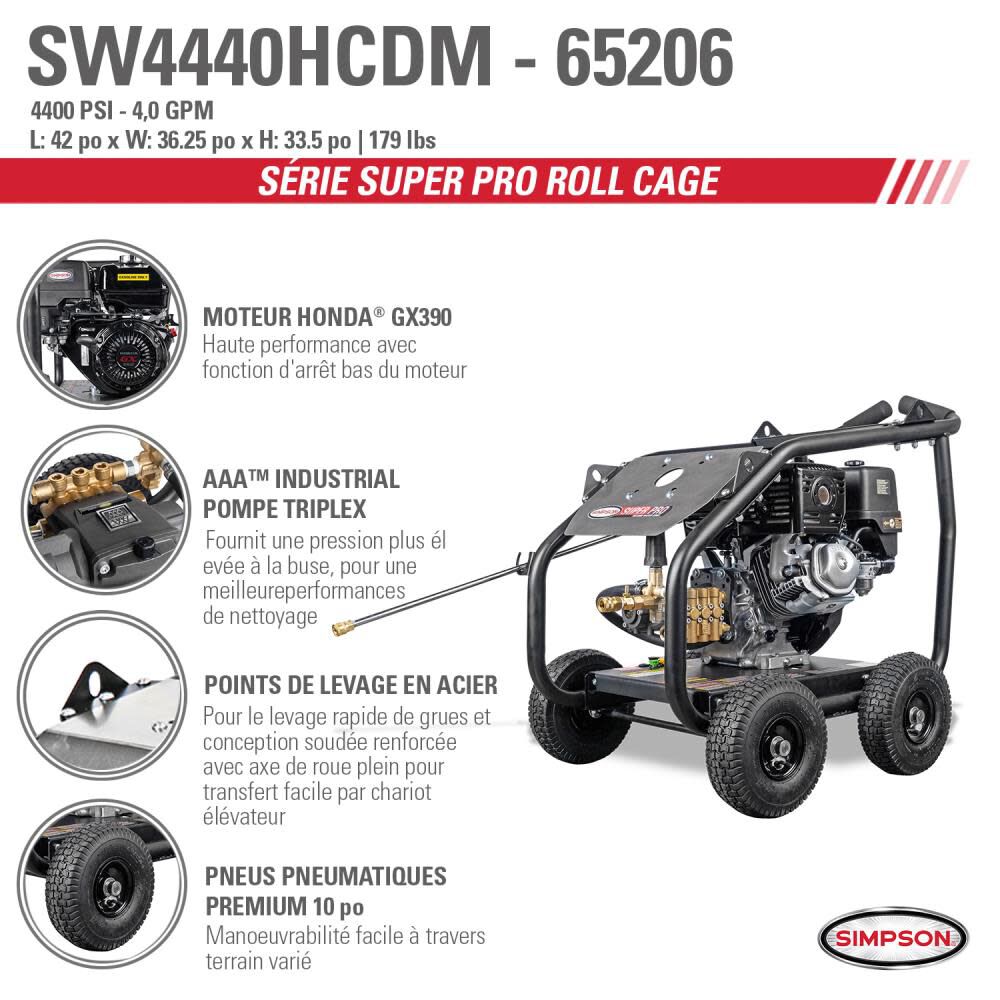 SuperPro Roll Cage Cold Water Professional Gas Pressure Washer 4400 PSI SW4440HCDM