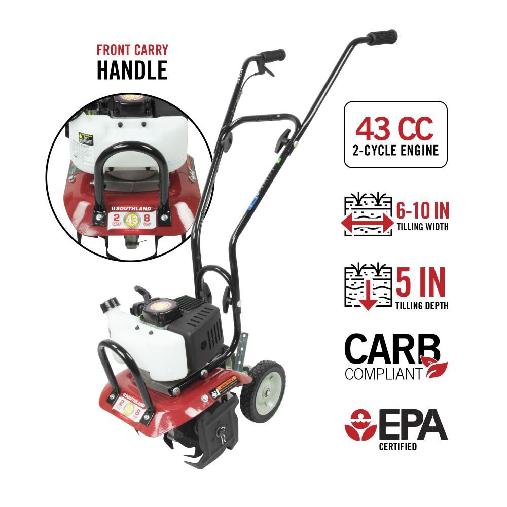 10 Inch 43Cc Gas 2-Cycle Cultivator with CARB Compliant SCV43