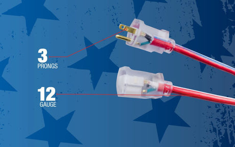 12/3 50 Ft. SJTW Made in the USA Red/White/Blue Extension Cord 2548SWUSA1