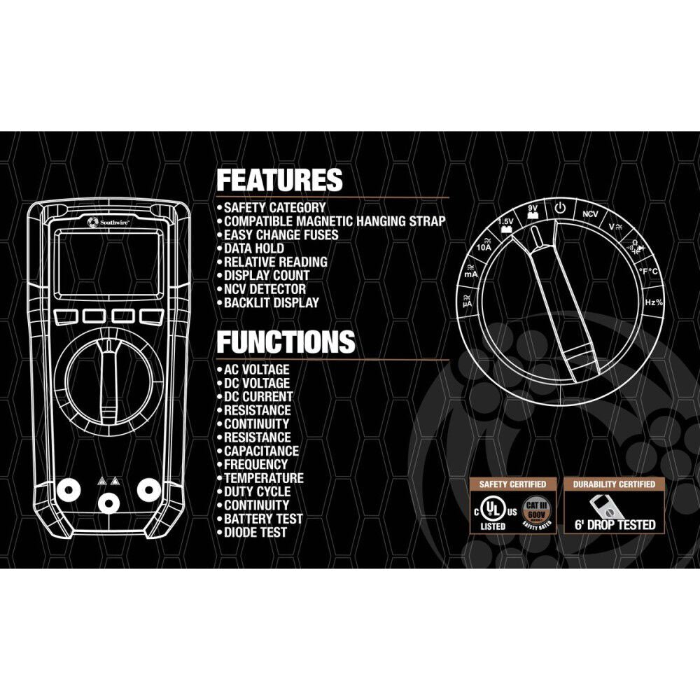 600V Cat III 12-Function Auto-Ranging Multimeter 10041N