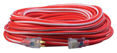 Extension Cord SJTW 12/3 100' Red/White with Lighted Ends 2549SW0041