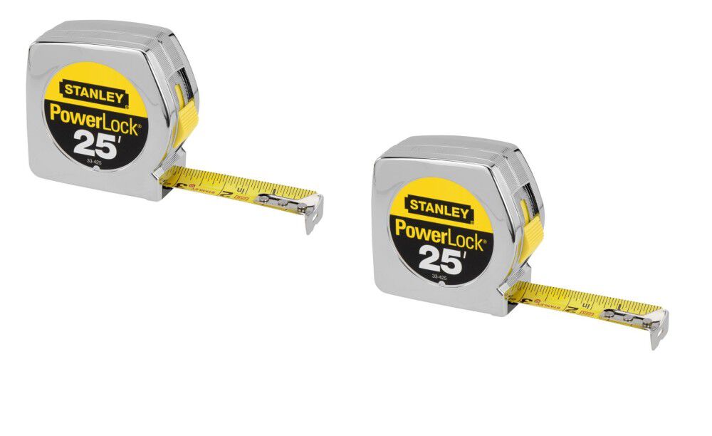 25 ft x 1 in Chrome Case PowerLock Classic Tape Measure 2 Pack Bundle 33-425K