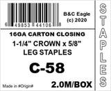 (2M) 1-1/4 Crown x 5/8 Leg Galvanized Collated Staples C58