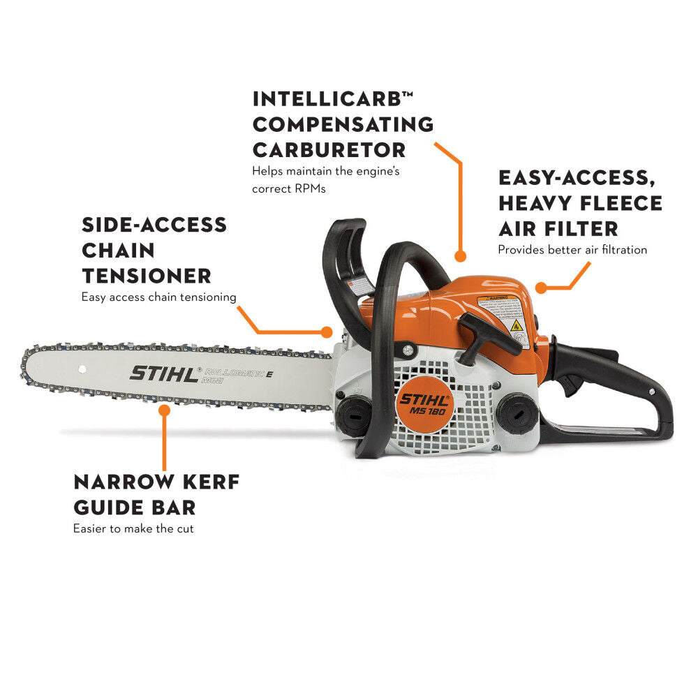 MS 180 16inch Bar 31.8cc Gas-Powered Light-Duty Chainsaw 1130 200 0448 US