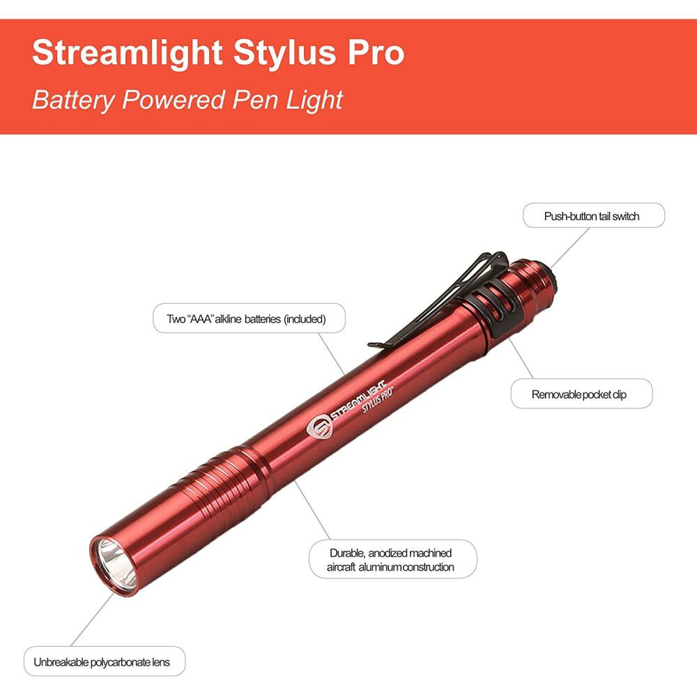 Stylus Pro Red AAA Battery Powered LED Penlight 66120