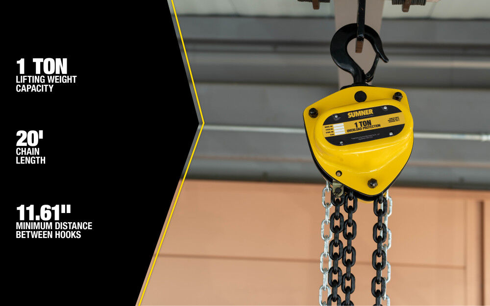 Chain Hoist 1 Ton with 20' Chain Fall and Overload Protection 787450