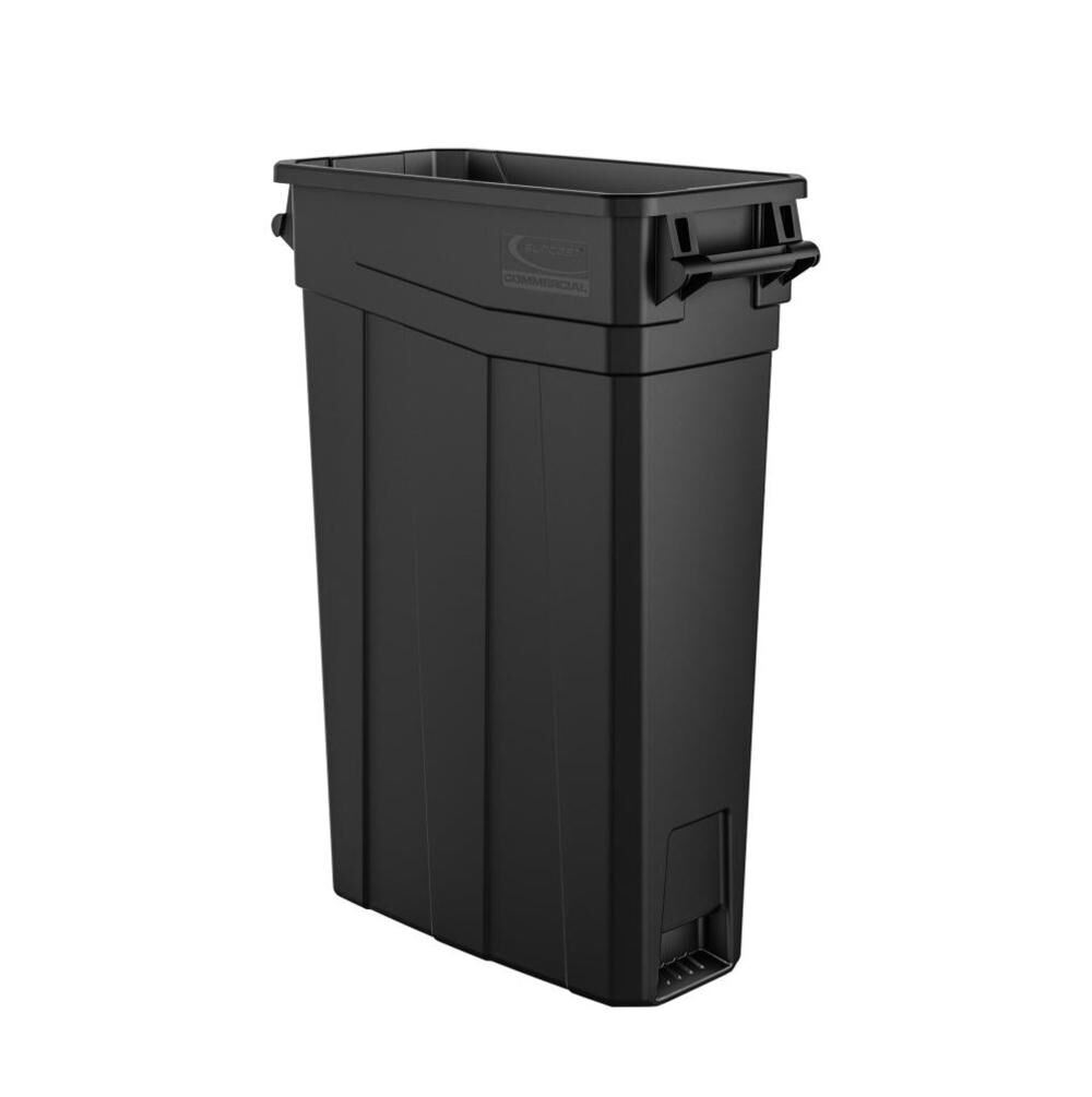 Plastic Slim Trash Can with Handles - 23 Gallon Black TCNH2030BK