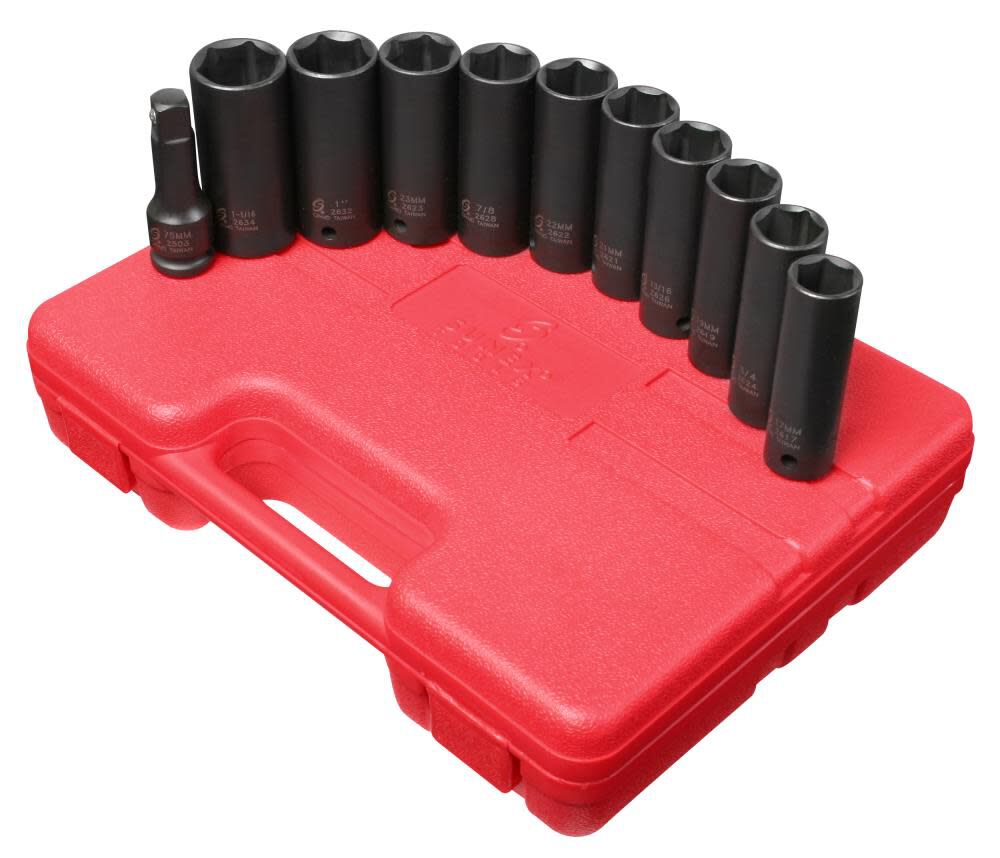 1/2 In. Drive SAE & Metric Extra Thin Wall Deep Impact Socket Set 2611