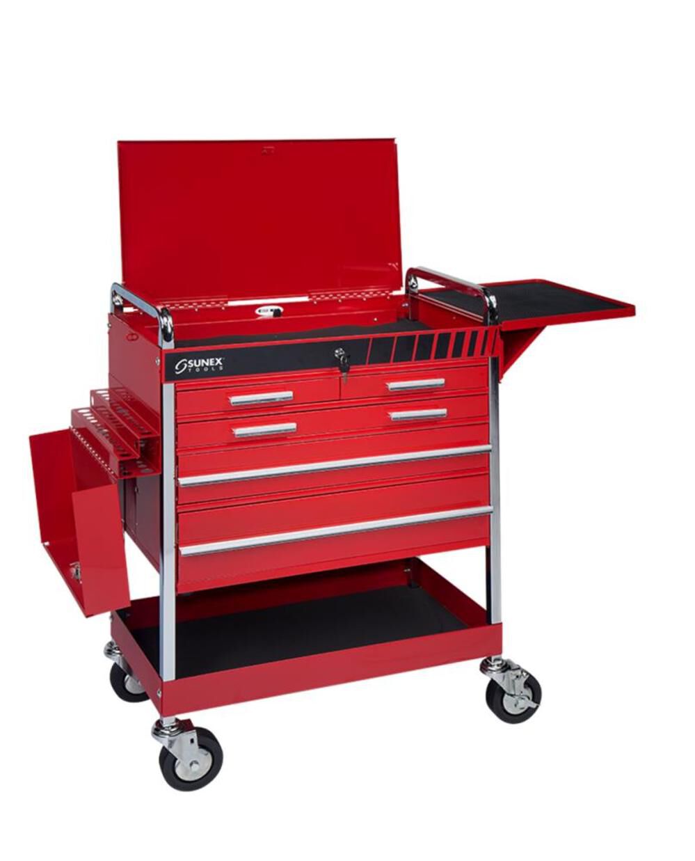 Professional 5 Drawer Service Cart with Locking Top Red 8045